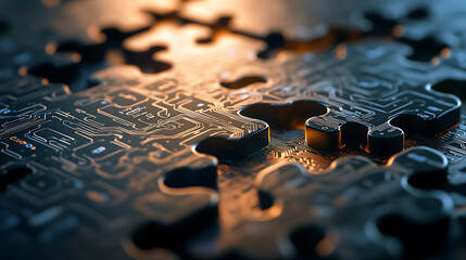 Leinwandbilder - Puzzle pieces with circuit patterns symbolizing microservices integration