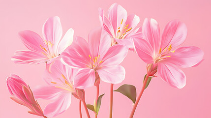 Poster - Raster illustration of bitter root, lewisia rediviva, flower, ecosystem, phytology, gardening, photosynthesis, petals, leaves, stems, bud, pink pastel color, horticulture concept, 3d artwork design