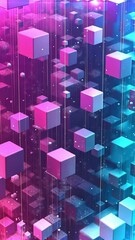 Fototapete - Futuristic animated backdrop with floating cubes in vibrant colors and advanced technology theme