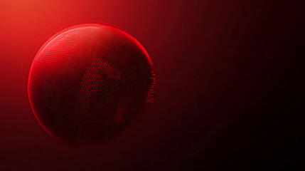 Fototapete - Red gradient background a digital earth globe with dots and lines in the center, dark red color scheme