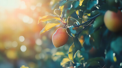 Poster - Ripe pear on the tree in the garden, selective focus