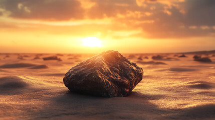Fototapete - Rock in the desert against the backdrop of sunset