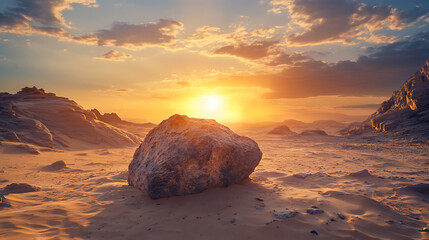 Poster - rock in the desert against the backdrop of sunset