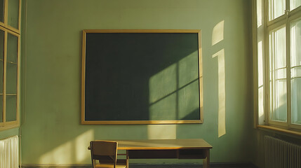 Fototapete - School classroom interior with empty chalkboard, mock up
