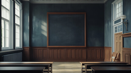 Fototapete - School classroom interior with empty chalkboard, mock up