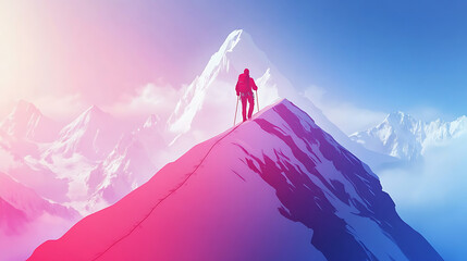 Aufkleber - Setting goals in life concept, mountain climber heading towards top of mountain, illustration