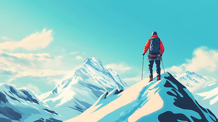 Aufkleber - Setting goals in life concept, mountain climber heading towards top of mountain, illustration