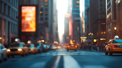 Fototapete - Sidewalk billboard mockup with a blurred city street scene, urban marketing strategy