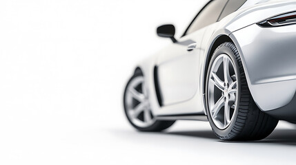Aufkleber - Silver car on white background, close up shot with copy space concept