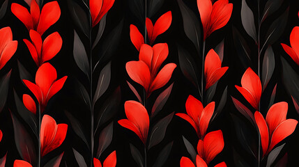 Poster - Simple seamless watercolor red flowers black background themed pattern, seamless floral pattern, seamless floral background, seamless pattern with flowers