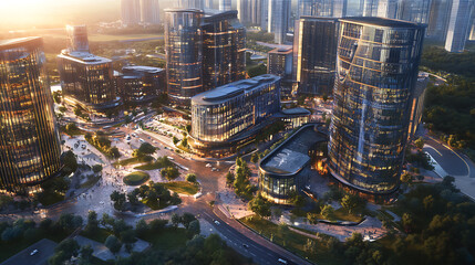 Poster - Skyscrapers and glass business centers in a developed metropolis, 3d illustration