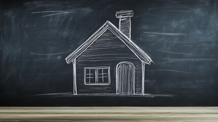 Aufkleber - Small house, chalk drawing on blackboard, front view