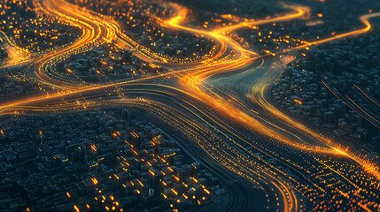Poster - Smart city and abstract lines are connected with gradient line and aesthetic intricate design of wavy lines, the concept of big data transmission technology, big data connection, 3d illustration