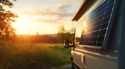 Aufkleber - Solar panel on a motorhome, against the backdrop of nature