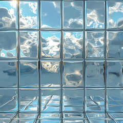Poster - reflective blue tiles: close-up of a tiled surface featuring square blue tiles, reflecting a beautif