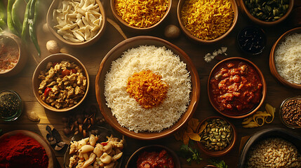 Poster - Spicy indian biryani varieties with basmati rice meat and curry