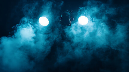 Poster - Spotlights on smoke in a dark room, creating a theatrical and mysterious ambiance