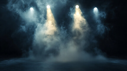 Aufkleber - Spotlights on smoke in a dark room, creating a theatrical and mysterious ambiance