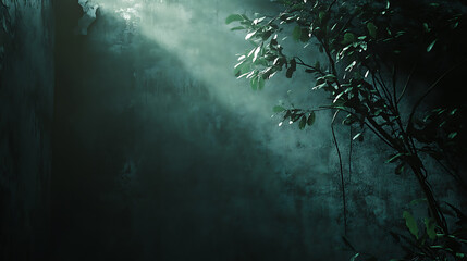 Poster - Spotlit dark textured wall in an empty space, dramatic atmosphere concept