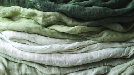Poster - Stack of soft green and white muslin fabric