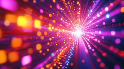 Poster - Abstract digital art: Burst of vibrant light through a cosmic tunnel, full of colors