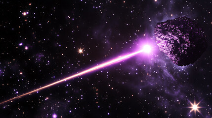 Aufkleber - Star with a bright beam in purple color in a dark galaxy with stars 3d illustration