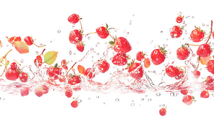 Aufkleber - Strawberries falling into water with splash, isolated on white background