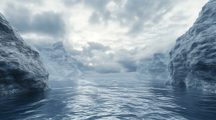 Poster - Stormy ocean and steep wet rocks against heavy grey clouds