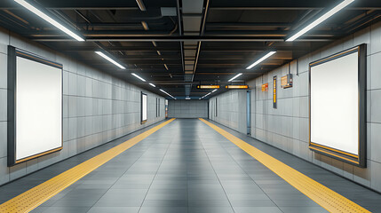 Poster - Subway station interior with empty poster on wall, mockup