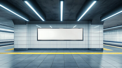 Aufkleber - Subway station interior with empty poster on wall, mockup