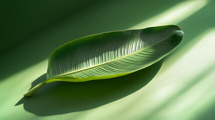 Aufkleber - Summer tropical leaf with shadow on a green wall, product display mockup scene