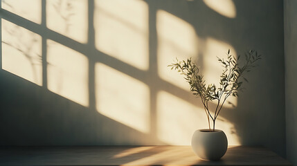 Aufkleber - Sunlight on a gray wall, sunbeams in a room, sunny day scene for product presentation, shadows for natural light effects, minimalist interior