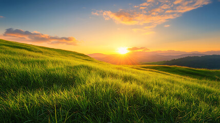 Aufkleber - Sunrise over the grassy hills