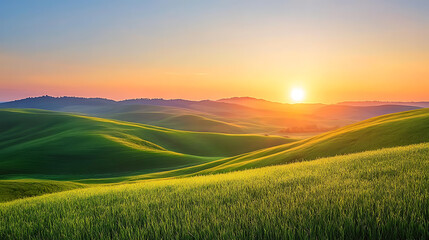 Aufkleber - Sunrise over the grassy hills