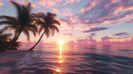 Aufkleber - Sunset with palm trees in front of an ocean