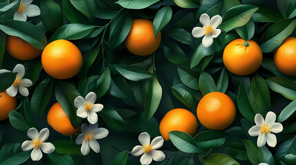 Poster - Tangerines and flowers background