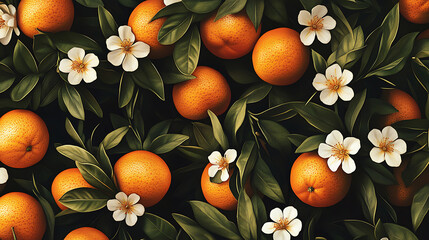 Poster - Tangerines and flowers background