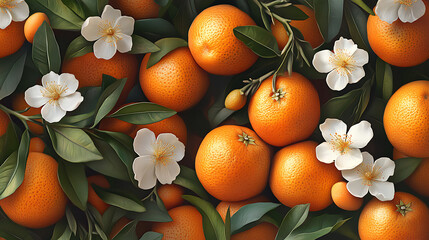 Poster - Tangerines and flowers background