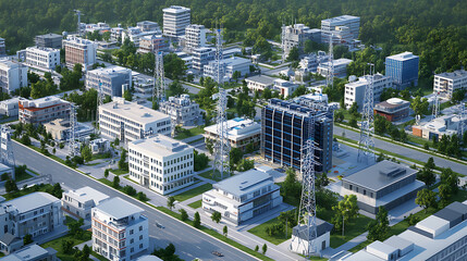Poster - Telecommunications network and technology in a city with buildings