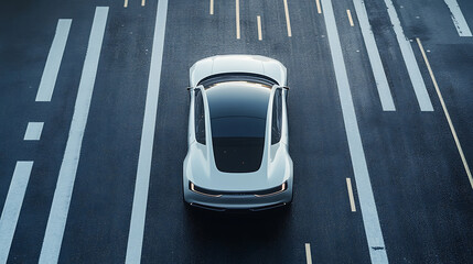 Aufkleber - The car stands on the road of the city, top view, sports car, futuristic autonomous vehicle, hud car
