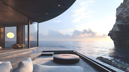 Poster - The home has sliding walls overlooking the ocean