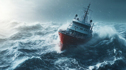 Poster - The ship is caught in a violent storm on the high seas, 3d rendering