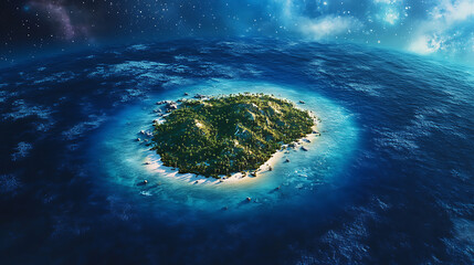 Canvas Print - the water surrounded the island under a starry sky, 3d illustration
