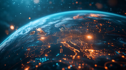 Aufkleber - The world surrounded by technology and an image of a city