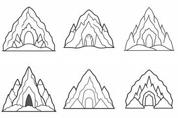 Aufkleber - Mountain Cave Outline Vector – Line Art Drawing Set for Coloring Book Page on White Background