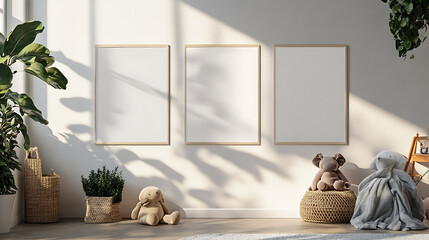 Poster - Three blank posters on wall, mock up