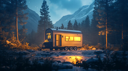 Aufkleber - Tiny home project concept, illustrating the minimalist lifestyle that advocates for living more with less, the idea of compact living spaces designed for functionality and simplicity