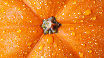 Poster - Top view, fresh pumpkin adorned with glistening droplets of water background