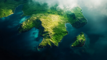 Aufkleber - Top view of a big lake with small green islands