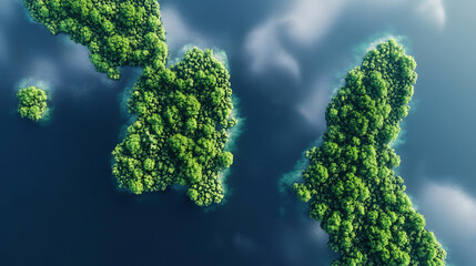 Poster - Top view of a big lake with small green islands